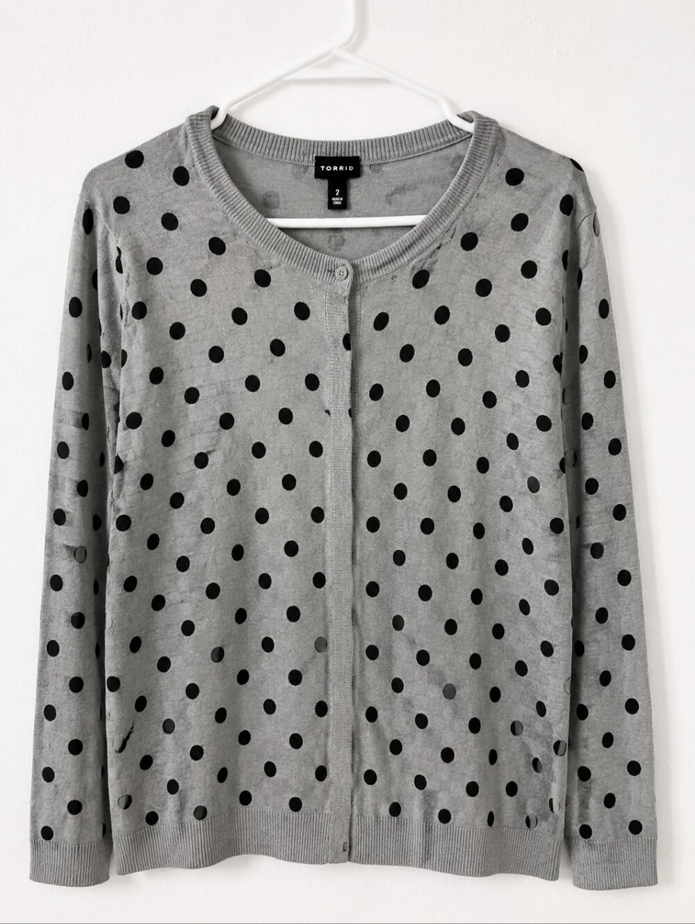 torrid Gray and Black Polka Dot Cardigan